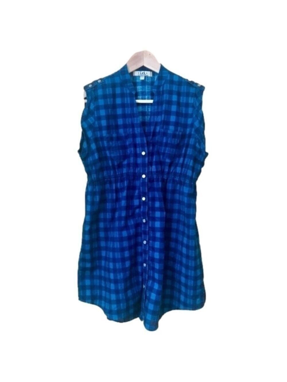 Vintage l.e.i. sleeveless plaid babydoll tunic top vest size large